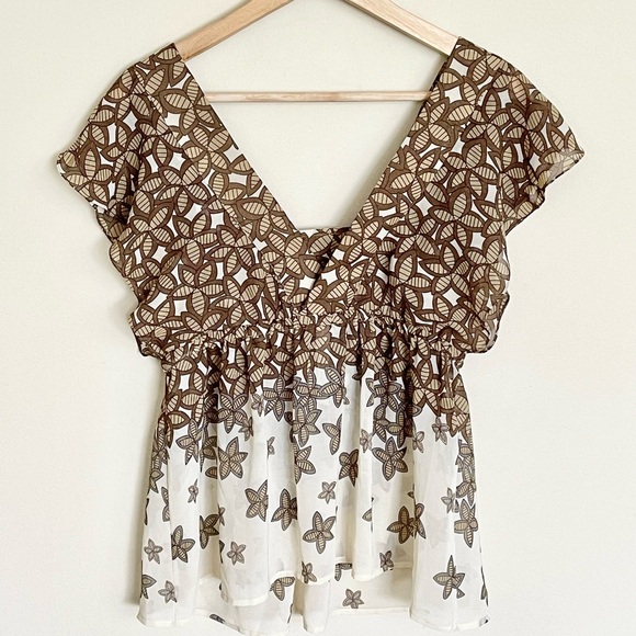 Vintage Fossil Falling Leaves Brown / Cream Flowy Mini Dress Top Women’s Small - Picture 8 of 9